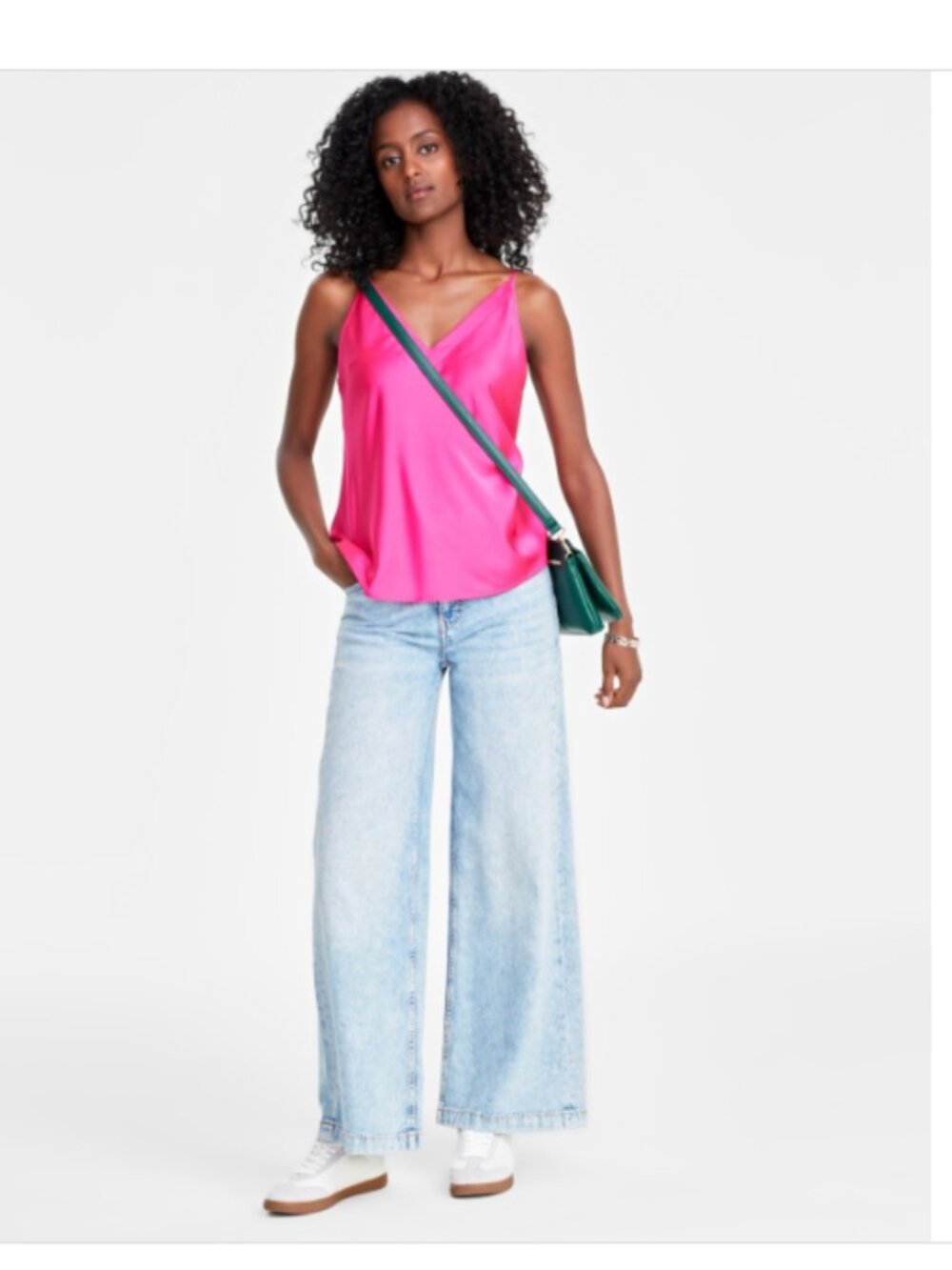 On 34th Women's Satin Double V-Neck Tank Fuchsia Purple